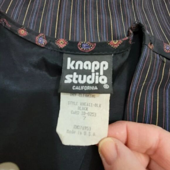 Vintage 90s Y2K Suit Pinstriped Button Down Midi Dress in Midnight Navy/Black - Picture 8 of 11